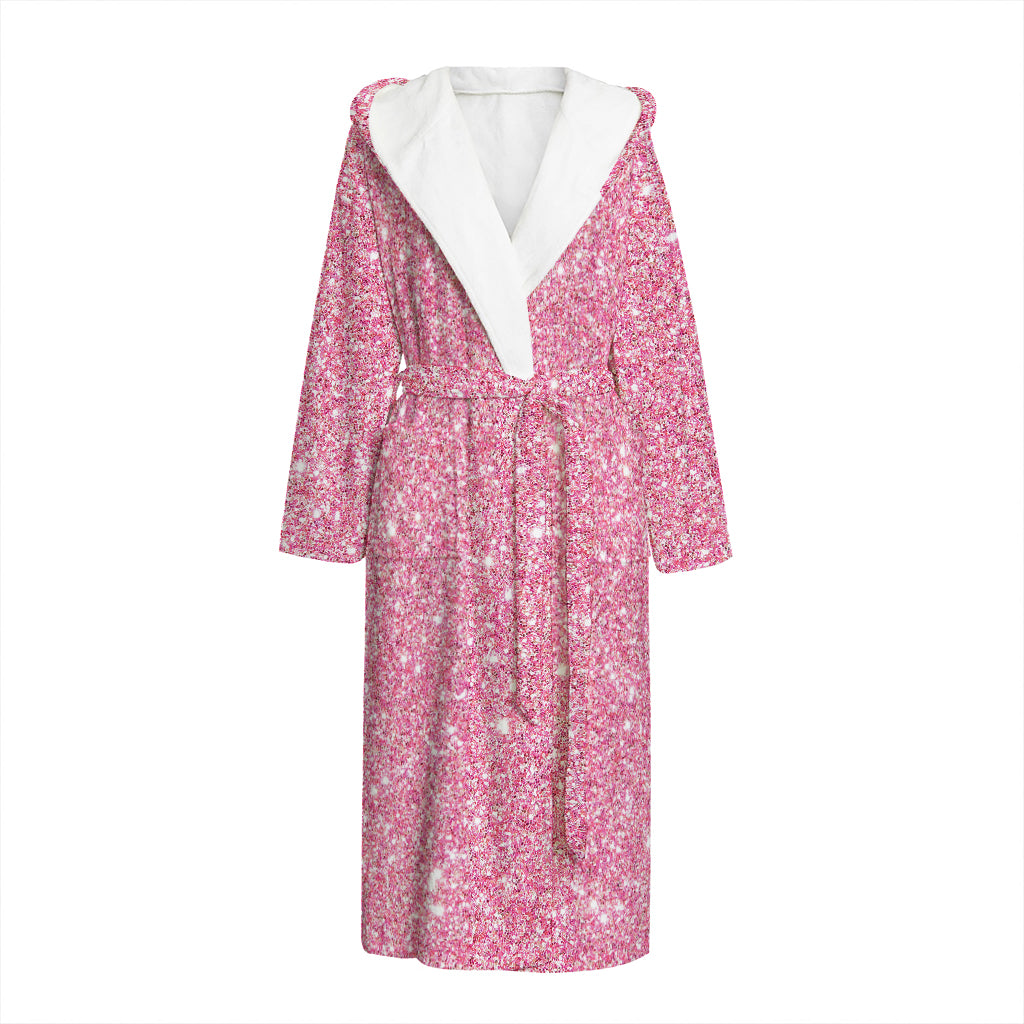 Pink (NOT Real) Glitter Print Hooded Bathrobe