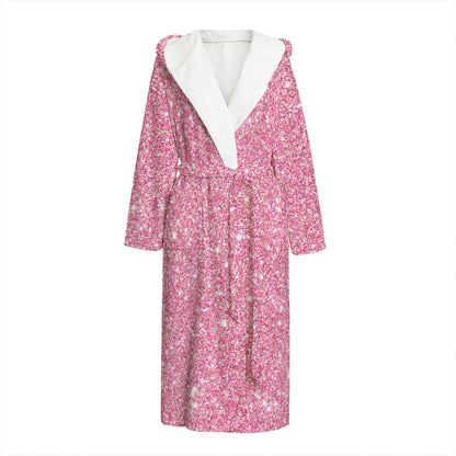 Pink (NOT Real) Glitter Print Hooded Bathrobe
