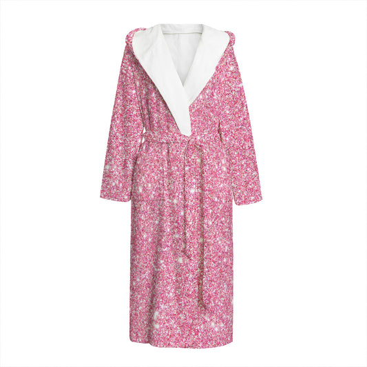Pink (NOT Real) Glitter Print Hooded Bathrobe
