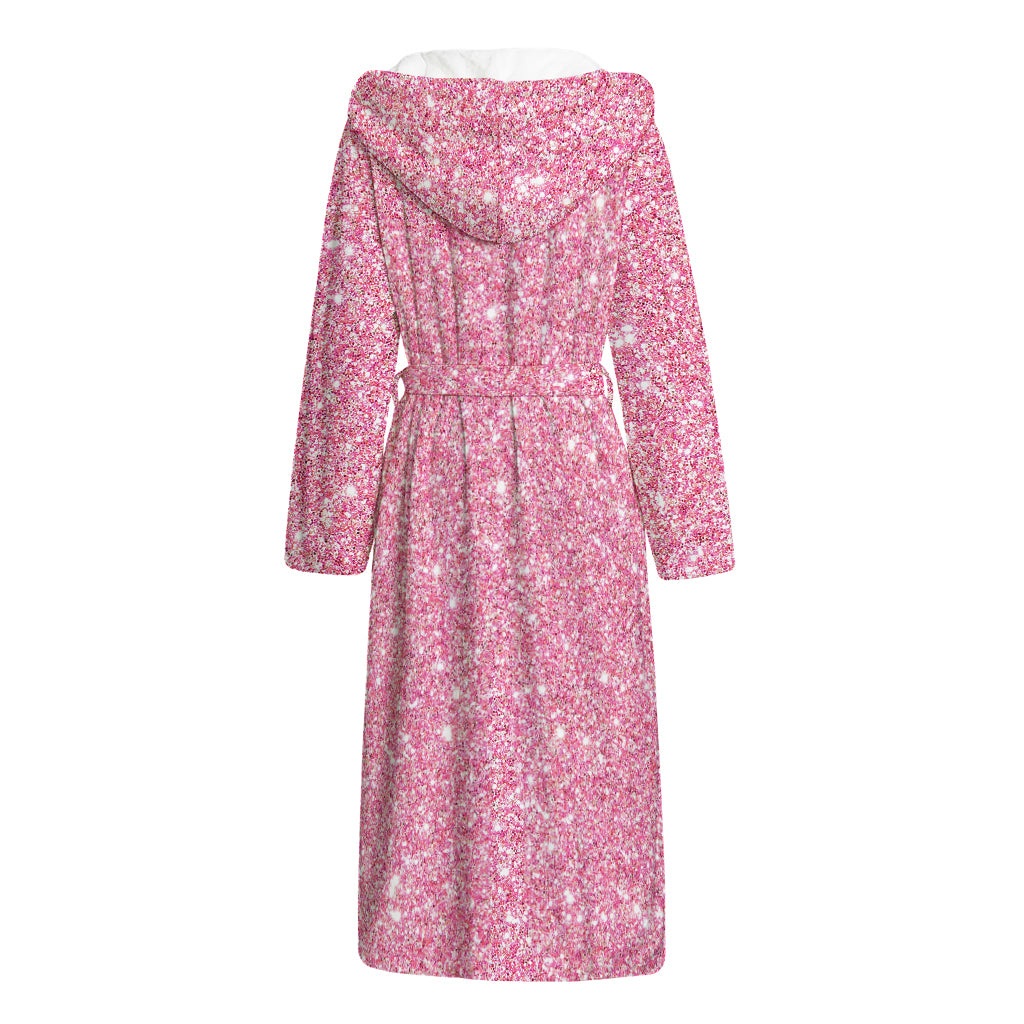 Pink (NOT Real) Glitter Print Hooded Bathrobe