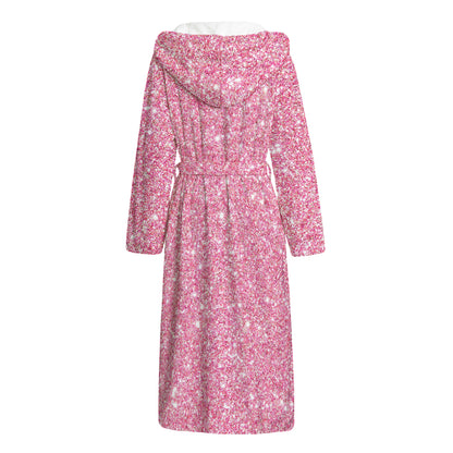Pink (NOT Real) Glitter Print Hooded Bathrobe