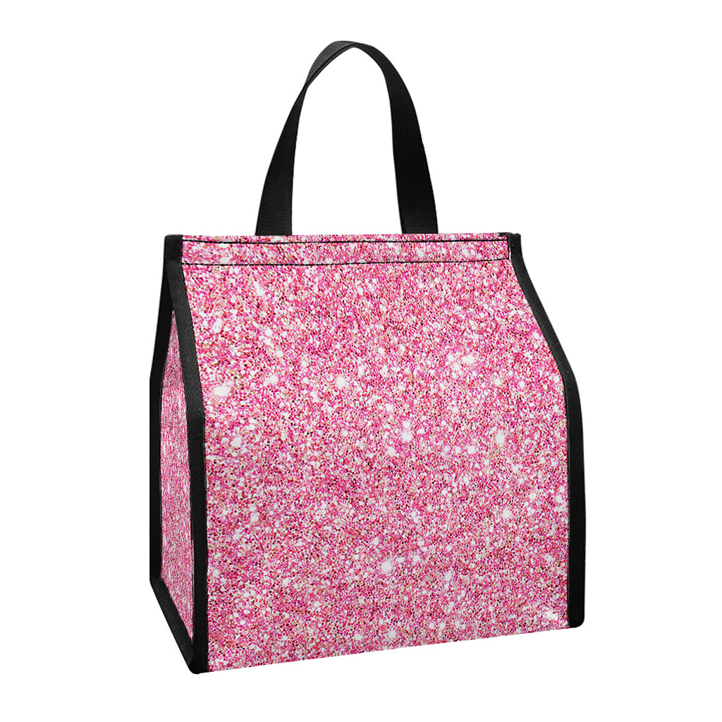 Pink (NOT Real) Glitter Print Insulated Lunch Tote