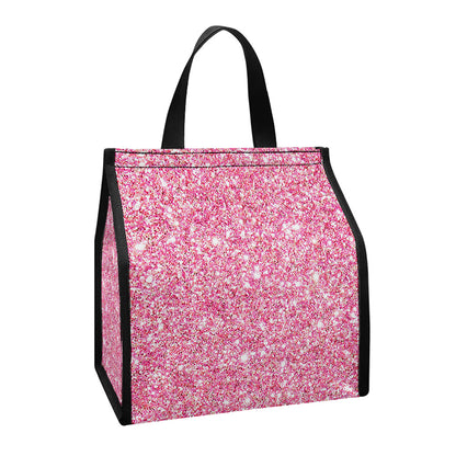 Pink (NOT Real) Glitter Print Insulated Lunch Tote