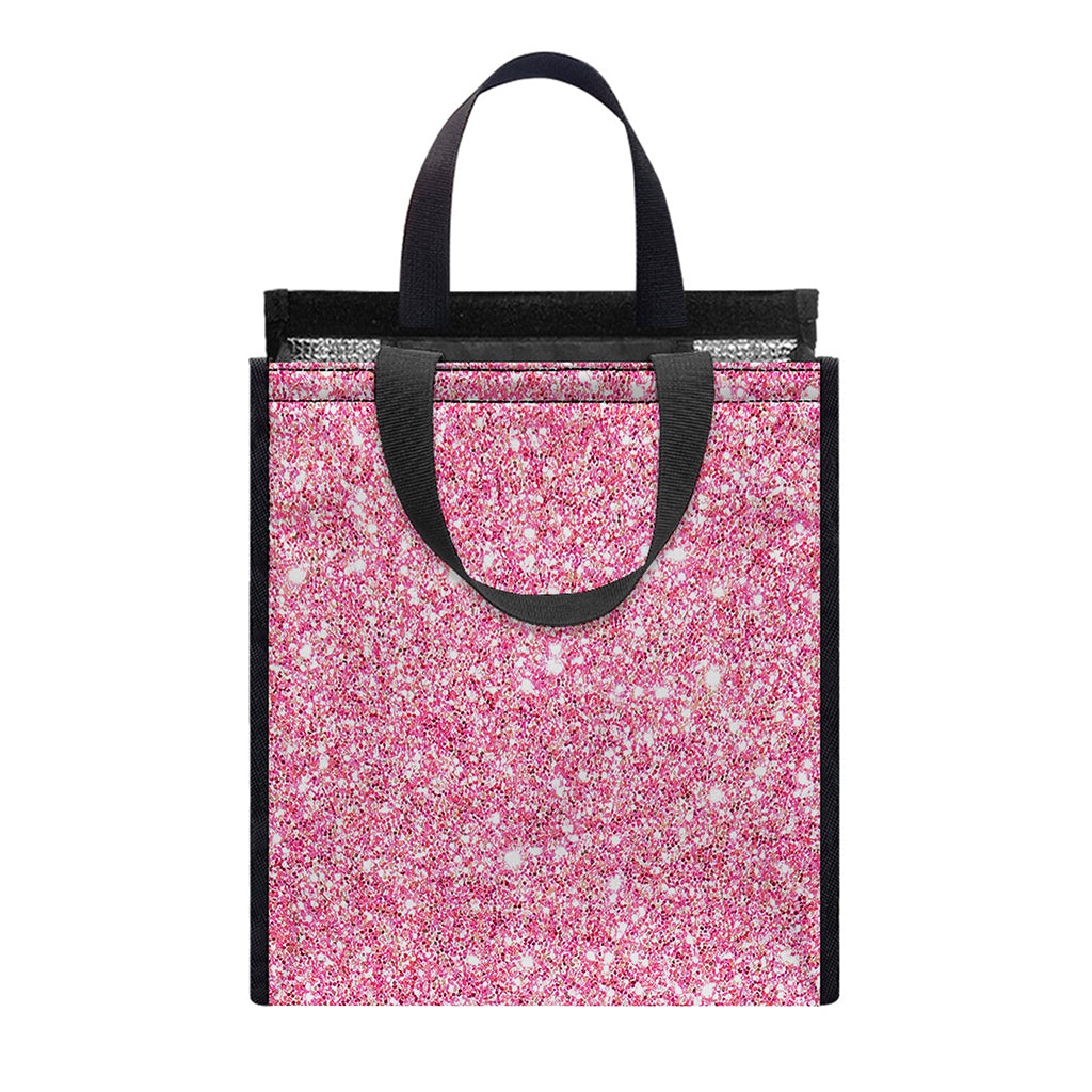 Pink (NOT Real) Glitter Print Insulated Lunch Tote