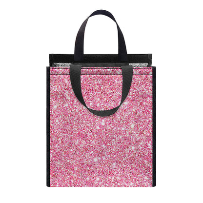 Pink (NOT Real) Glitter Print Insulated Lunch Tote