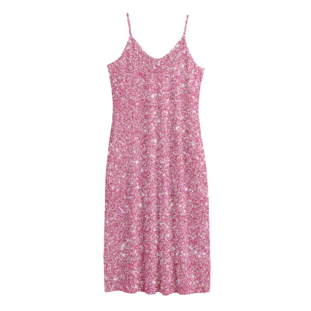 Pink (NOT Real) Glitter Print Jersey Midi Cami Dress