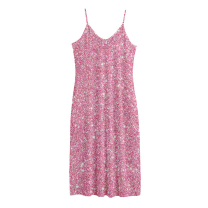 Pink (NOT Real) Glitter Print Jersey Midi Cami Dress