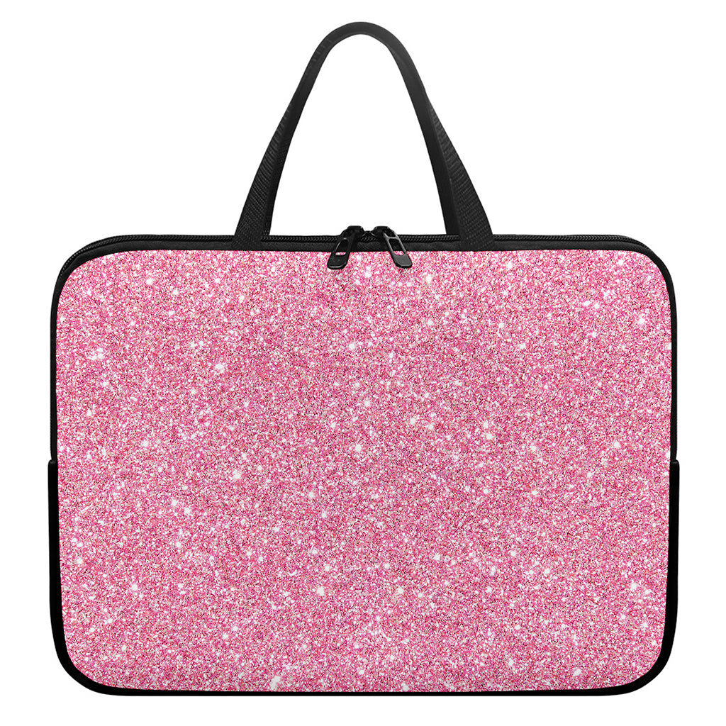 Pink (NOT Real) Glitter Print Laptop Sleeve With Handle