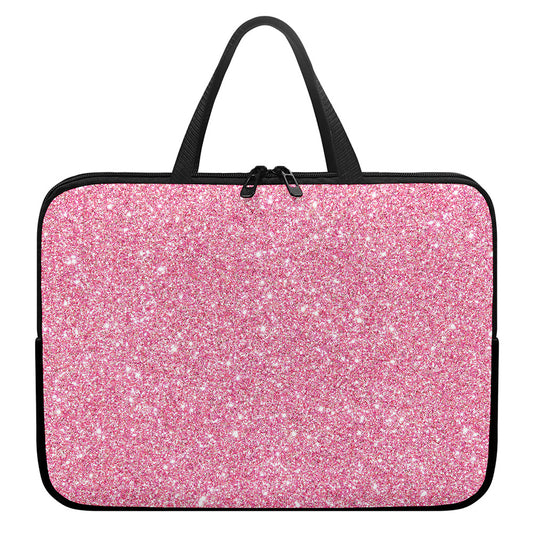 Pink (NOT Real) Glitter Print Laptop Sleeve With Handle