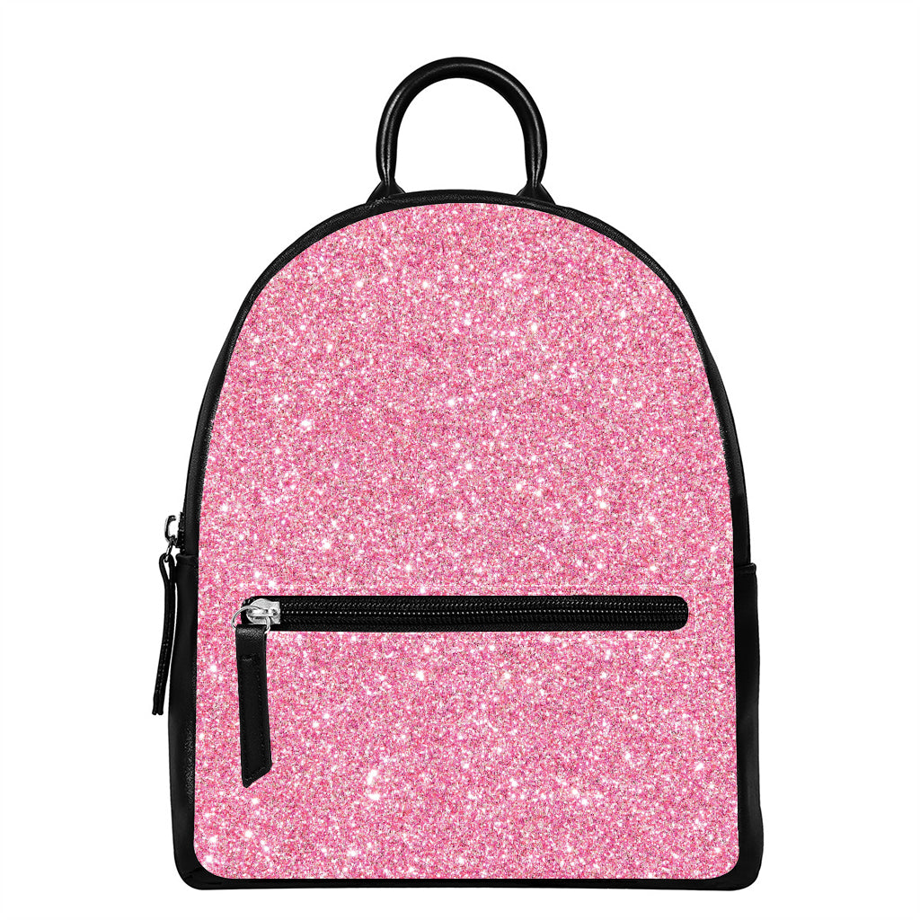 Pink (NOT Real) Glitter Print Leather Backpack