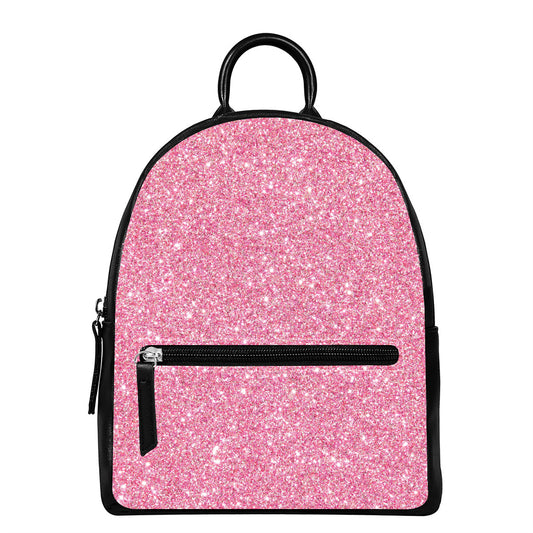 Pink (NOT Real) Glitter Print Leather Backpack