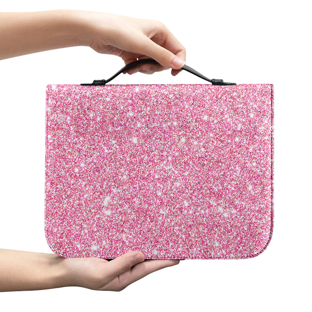 Pink (NOT Real) Glitter Print Leather Bible Cover