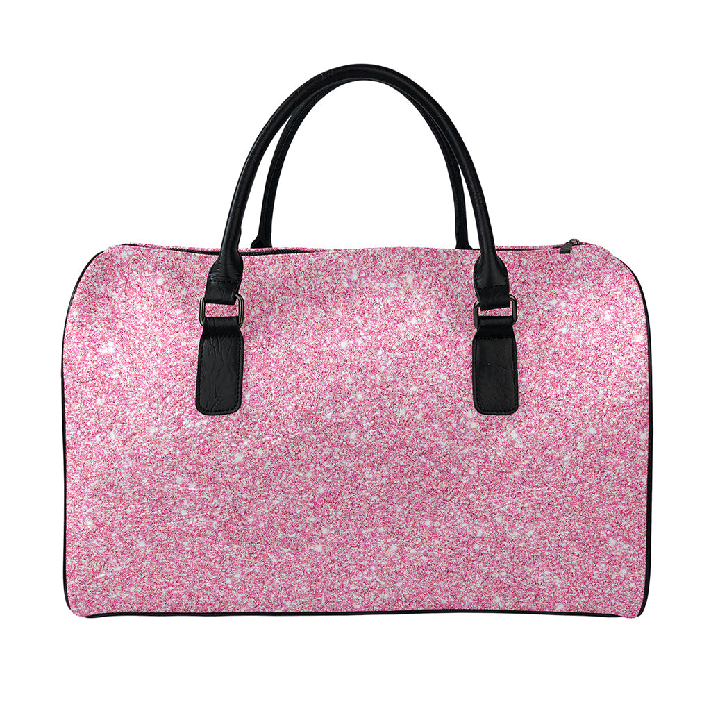 Pink (NOT Real) Glitter Print Leather Duffle Bag