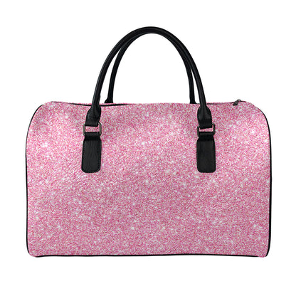 Pink (NOT Real) Glitter Print Leather Duffle Bag