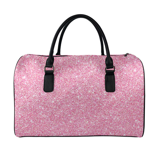 Pink (NOT Real) Glitter Print Leather Duffle Bag