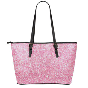 Pink (NOT Real) Glitter Print Leather Tote Bag