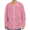 Pink (NOT Real) Glitter Print Long Sleeve Baseball Jersey