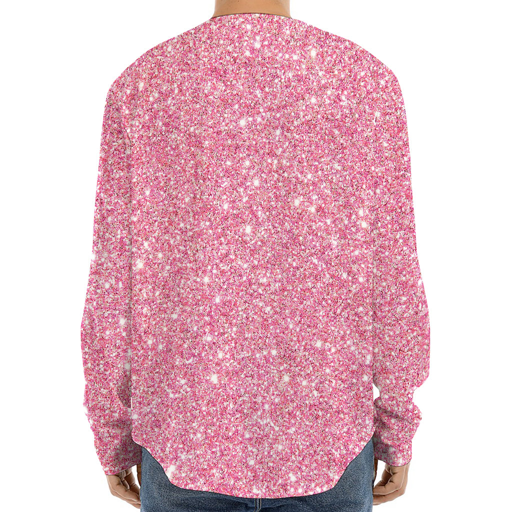 Pink (NOT Real) Glitter Print Long Sleeve Baseball Jersey