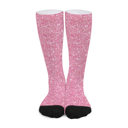 Pink (NOT Real) Glitter Print Long Socks