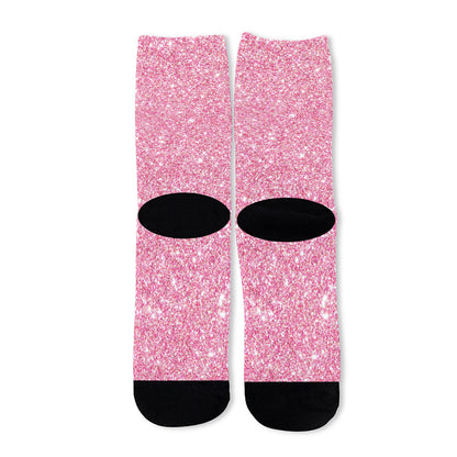 Pink (NOT Real) Glitter Print Long Socks