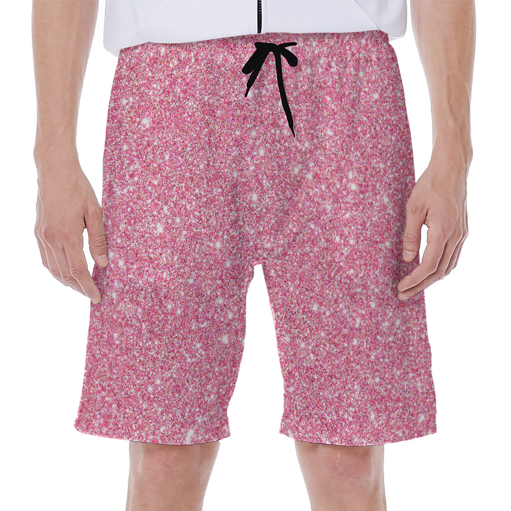Pink (NOT Real) Glitter Print Men's Beach Shorts