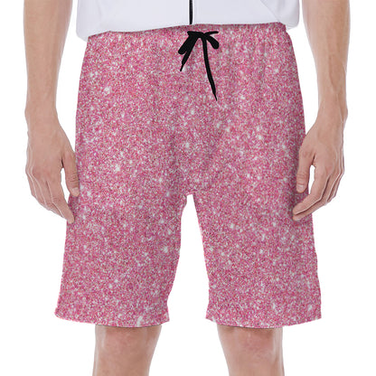 Pink (NOT Real) Glitter Print Men's Beach Shorts