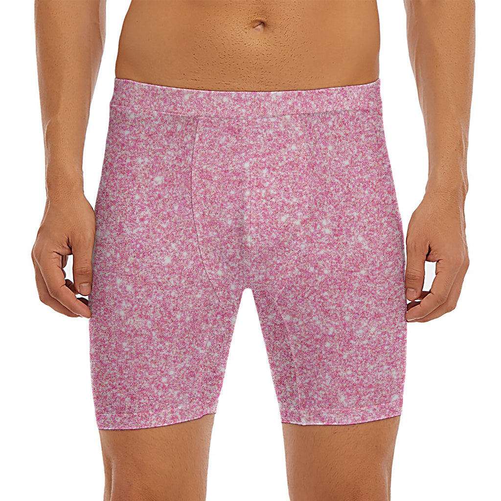 Pink (NOT Real) Glitter Print Men's Long Boxer Briefs