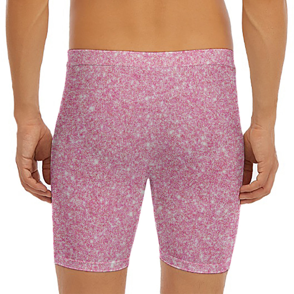 Pink (NOT Real) Glitter Print Men's Long Boxer Briefs