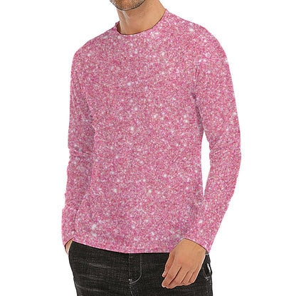 Pink (NOT Real) Glitter Print Men's Long Sleeve Rash Guard