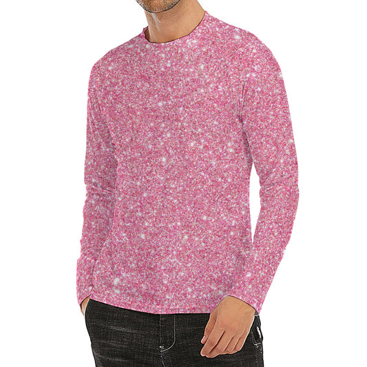 Pink (NOT Real) Glitter Print Men's Long Sleeve Rash Guard