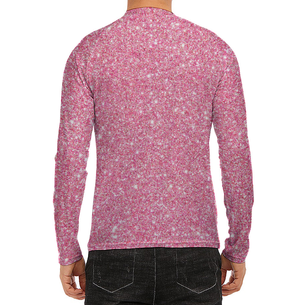 Pink (NOT Real) Glitter Print Men's Long Sleeve Rash Guard