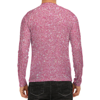 Pink (NOT Real) Glitter Print Men's Long Sleeve Rash Guard