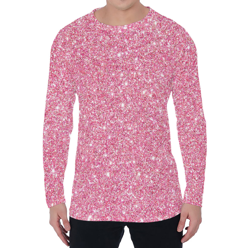 Pink (NOT Real) Glitter Print Men's Long Sleeve T-Shirt