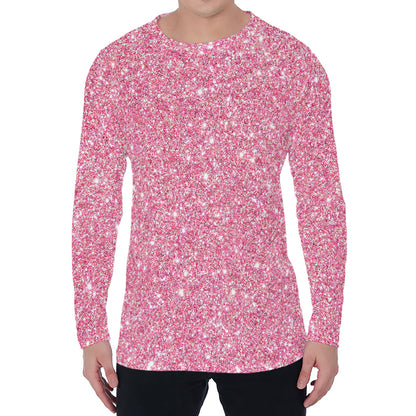 Pink (NOT Real) Glitter Print Men's Long Sleeve T-Shirt