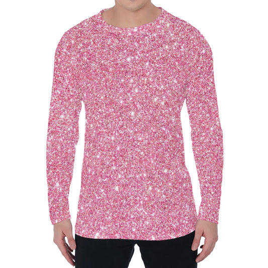 Pink (NOT Real) Glitter Print Men's Long Sleeve T-Shirt