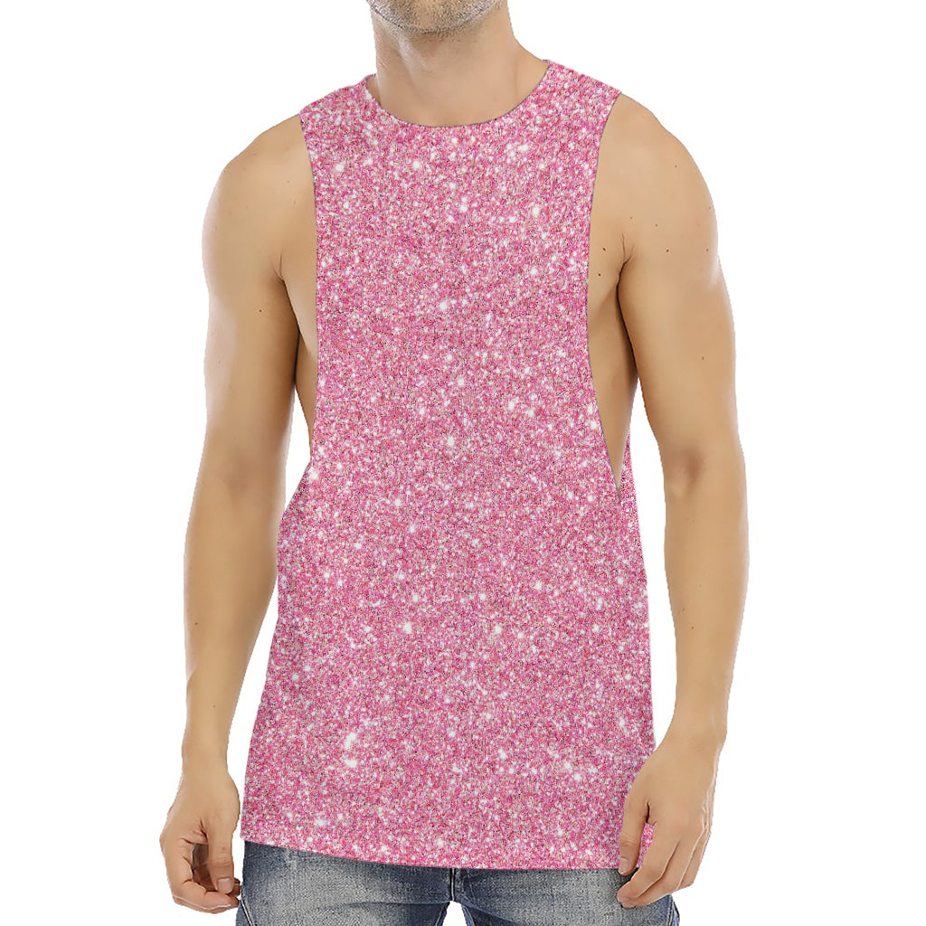 Pink (NOT Real) Glitter Print Men's Muscle Tank Top
