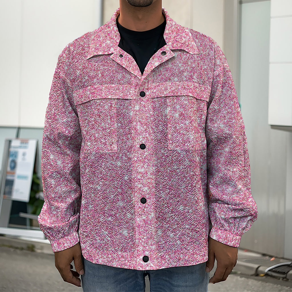 Pink (NOT Real) Glitter Print Men's Shirt Jacket