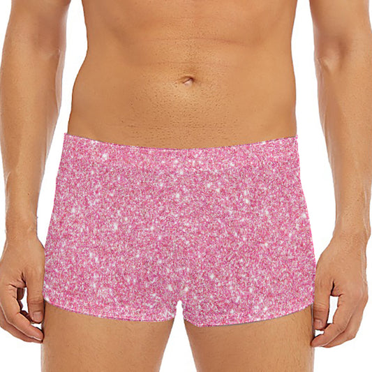 Pink (NOT Real) Glitter Print Men's Short Boxer Briefs