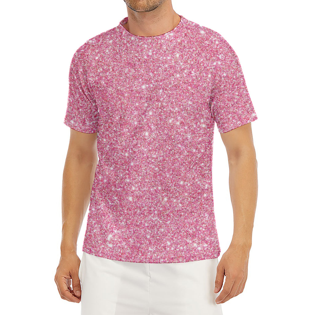 Pink (NOT Real) Glitter Print Men's Short Sleeve Rash Guard