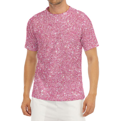 Pink (NOT Real) Glitter Print Men's Short Sleeve Rash Guard