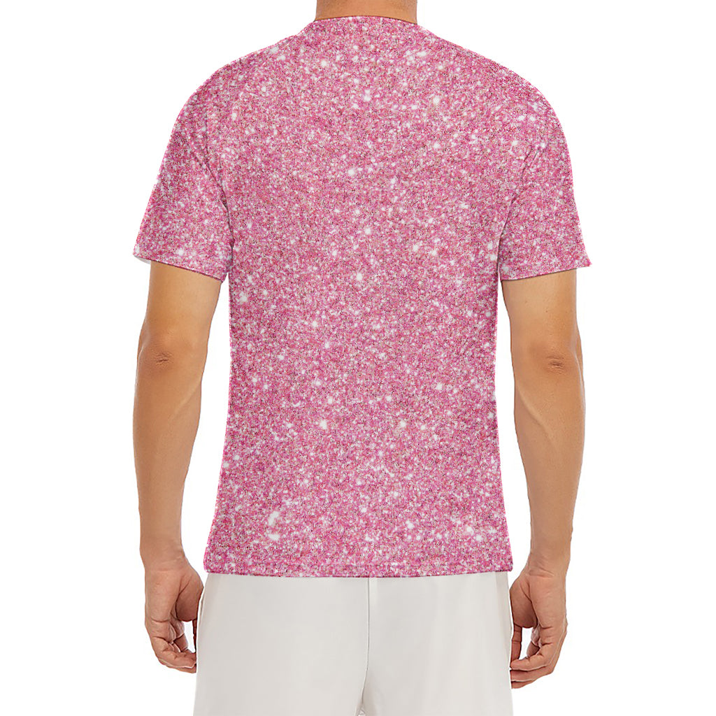 Pink (NOT Real) Glitter Print Men's Short Sleeve Rash Guard