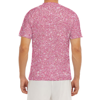 Pink (NOT Real) Glitter Print Men's Short Sleeve Rash Guard