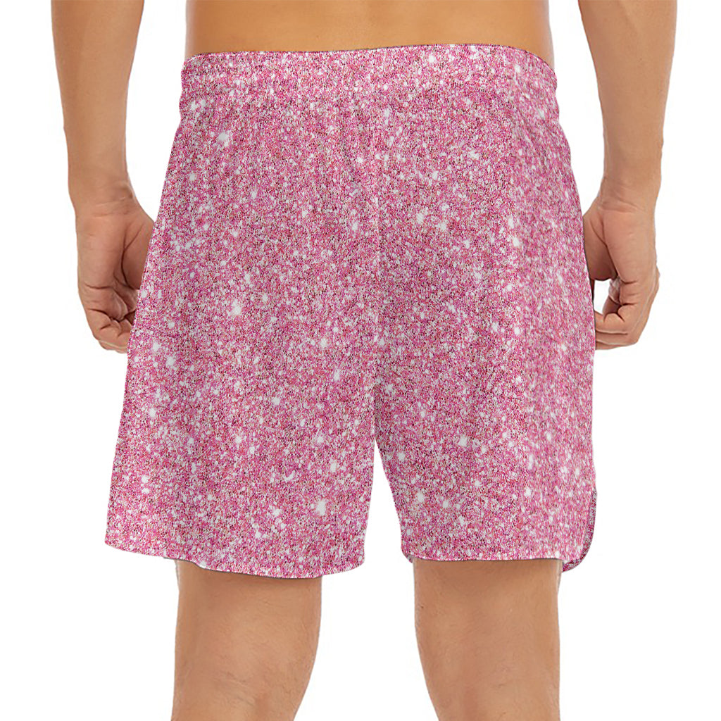 Pink (NOT Real) Glitter Print Men's Split Running Shorts