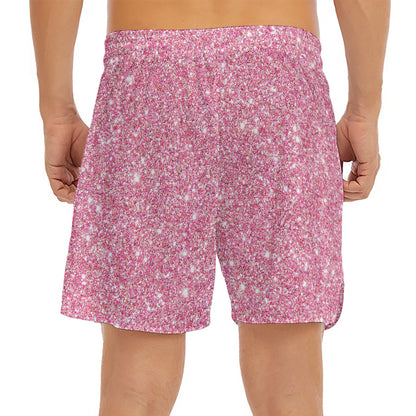 Pink (NOT Real) Glitter Print Men's Split Running Shorts