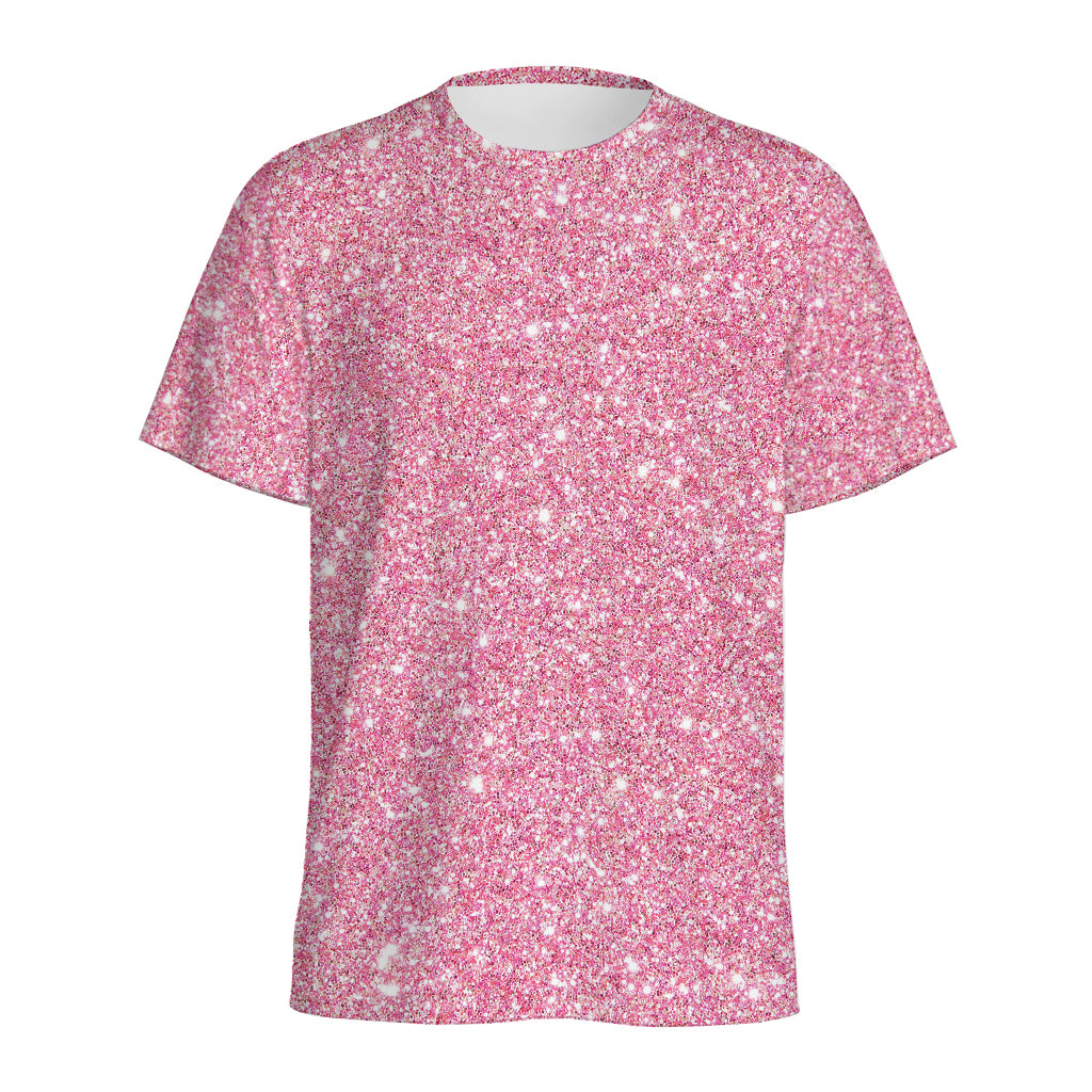 Pink (NOT Real) Glitter Print Men's Sports T-Shirt