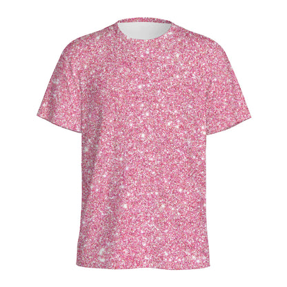 Pink (NOT Real) Glitter Print Men's Sports T-Shirt