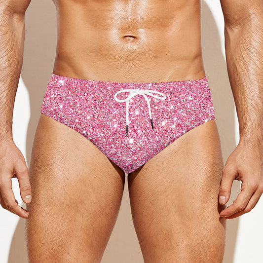 Pink (NOT Real) Glitter Print Men's Swim Briefs