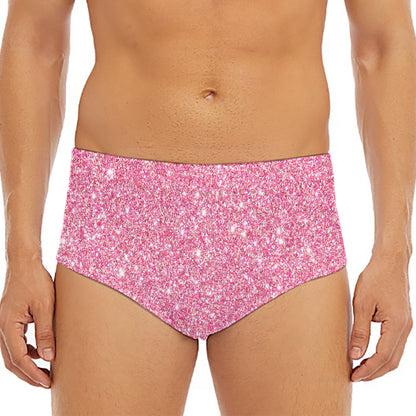 Pink (NOT Real) Glitter Print Men's Triangle Swim Briefs