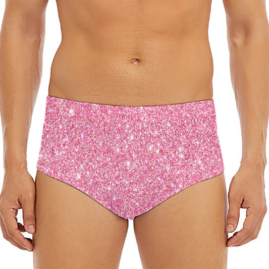 Pink (NOT Real) Glitter Print Men's Triangle Swim Briefs