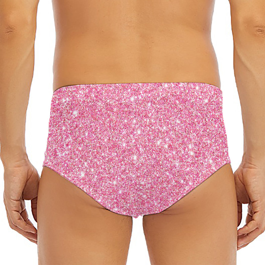 Pink (NOT Real) Glitter Print Men's Triangle Swim Briefs